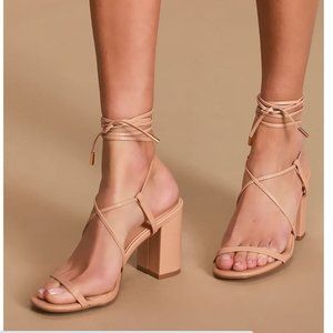 Lulus light nude lace up high heel sandals